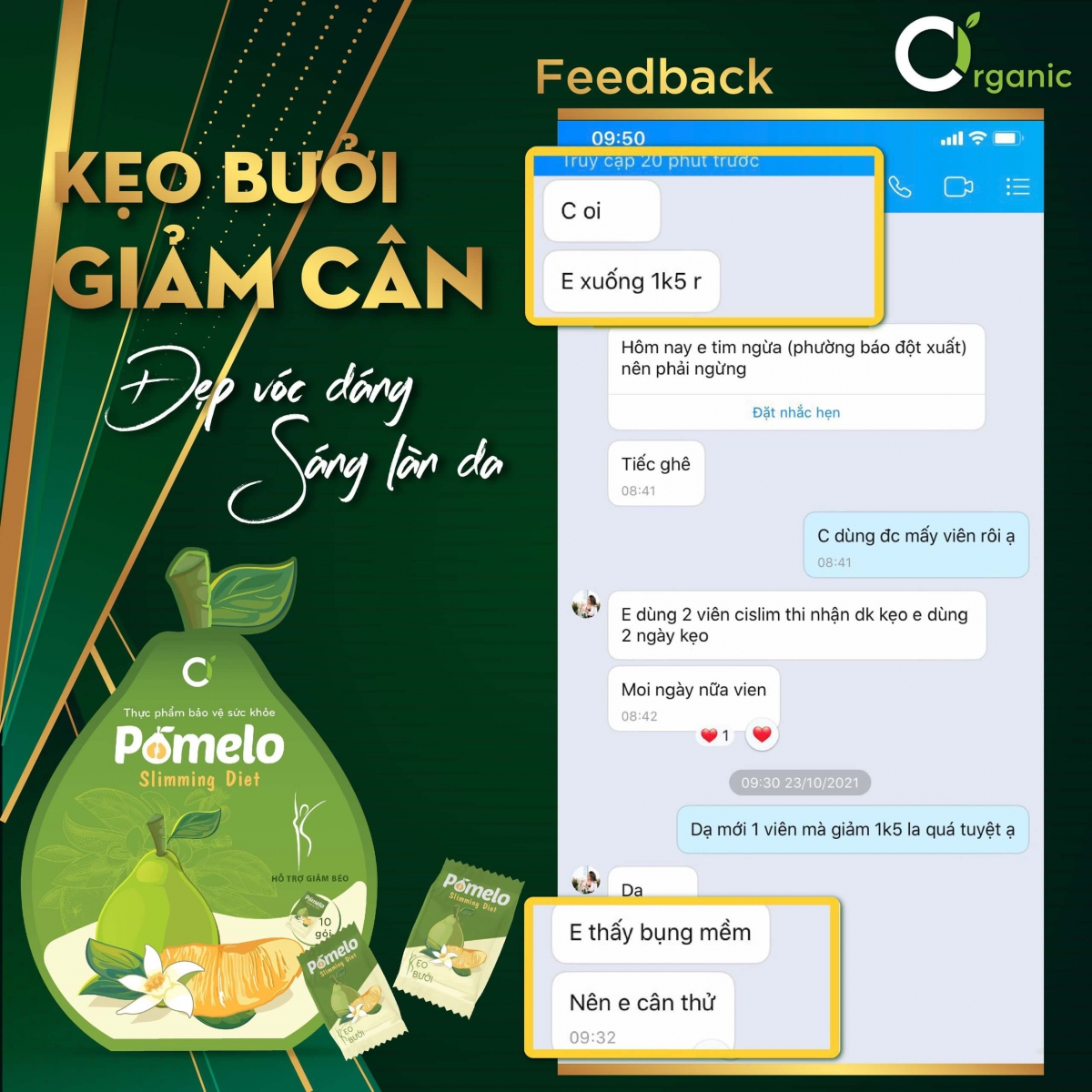 Feedback từ khách hàng đã sử dụng Kẹo bưởi giảm cân Pomelo Ciorganic